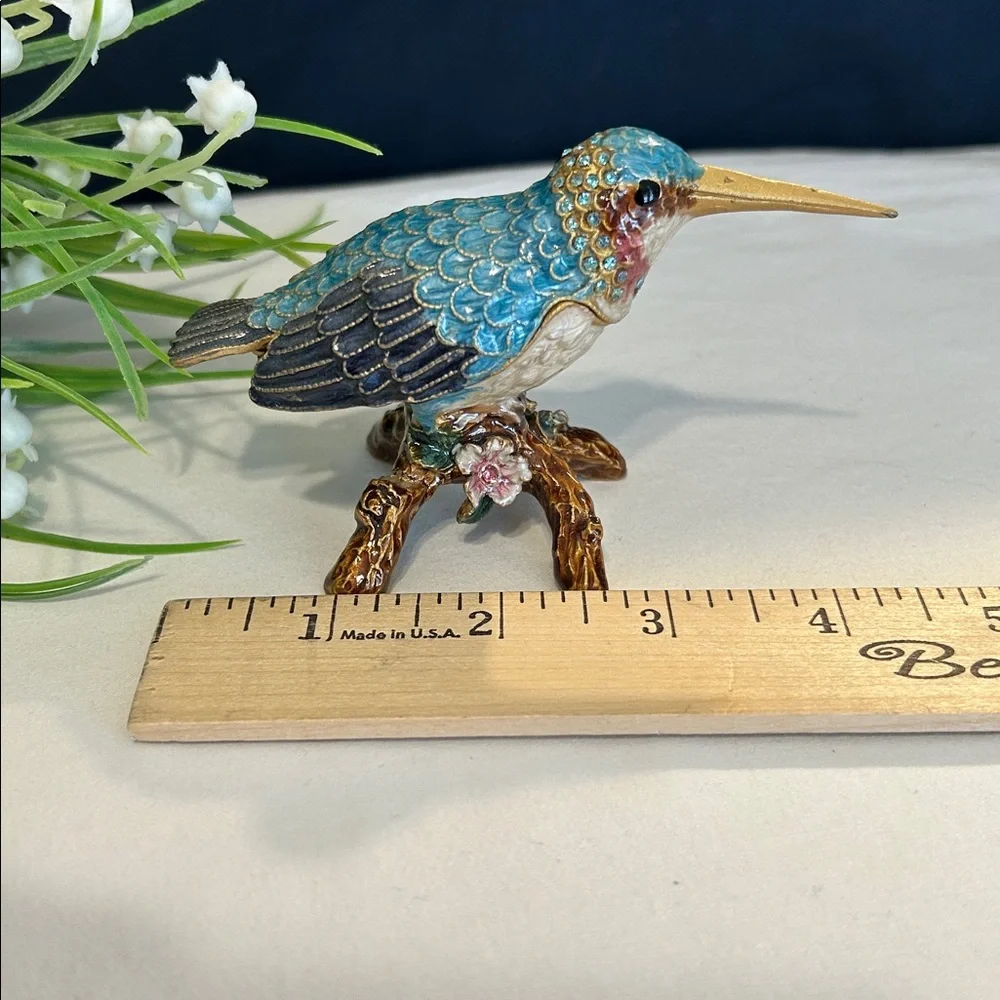 Jeweled Peacock Ring Box Unique enameled Trinket box Vintage home decor